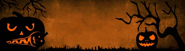 Halloween Hintergrund Banner Breite Panorama Panorama Vorlage Silhouette Von Beängstigend — Stockfoto