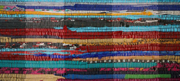 Top View Colorful Handmade Chindi Rag Vintage Carpet Reversible Runner — стоковое фото