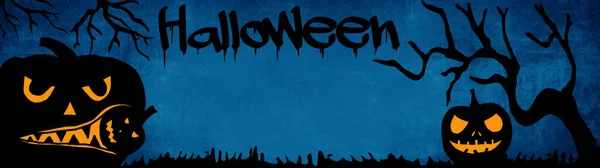 Halloween Fundo Banner Amplo Panorama Panorâmico Modelo Silhueta Assustador Esculpido — Fotografia de Stock