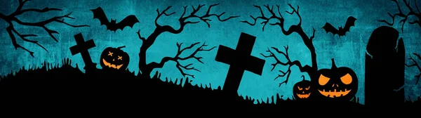 Halloween Achtergrond Banner Breed Panorama Template Silhouet Van Eng Gesneden — Stockfoto