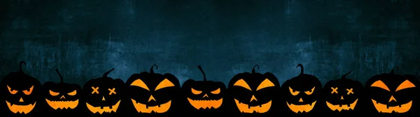 Halloween Banner Φόντο Ευρύ Πανοραμικό Πρότυπο Σιλουέτα Τρομακτικό Σκαλιστά Φωτεινά — Φωτογραφία Αρχείου