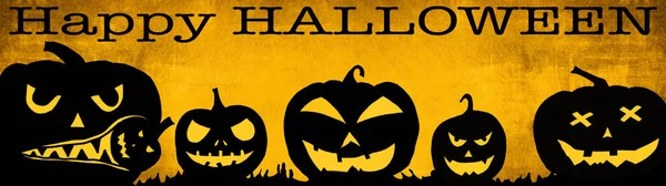 Halloween Background Banner Wide Panoramic Panorama Template Silhouette Scary Carved — Stockfoto