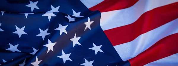 Amerikaanse Achtergrond Banner Panorama Sjabloon Wenskaart Zwaaien Amerikaanse Vlag Juli — Stockfoto