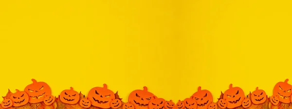 Halloween Bakgrund Banner Bred Panorama Mall Skrämmande Snidade Lysande Tecknad — Stockfoto