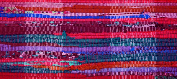Top View Colorful Handmade Chindi Rag Vintage Carpet Reversible Runner — стоковое фото