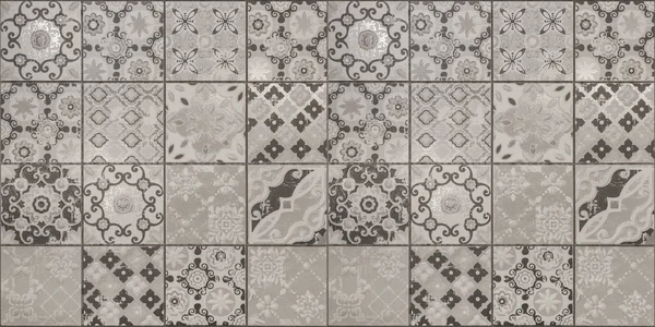 グレーホワイト明るいヴィンテージレトロ幾何学的な正方形のモザイクモチーフセメントタイルテクスチャ背景 — ストック写真