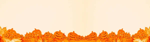 Halloween Fundal Banner Panoramă Panoramică Largă Șablon Desene Animate Luminoase — Fotografie, imagine de stoc