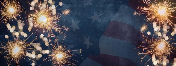 Usa Sfondo Banner Panorama Modello Biglietto Auguri Sventolando Bandiera Americana — Foto Stock