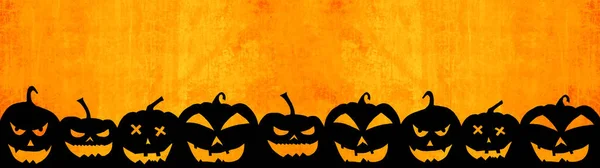 Halloween Background Banner Wide Panoramic Panorama Template Silhouette Scary Carved — стоковое фото