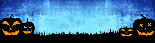 Halloen Фон Баннер Широкая Панорамная Панорама Искушает Силуэт Пугающе Резной — стоковое фото