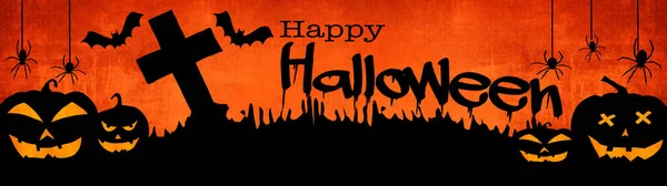 Halloween Achtergrond Banner Breed Panorama Template Silhouet Van Eng Gesneden — Stockfoto