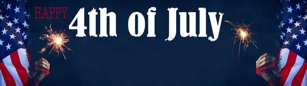 Липня Тлі Дня Незалежності Панорама Імітує Вітальну Листівку Розмахуючи Американським — стокове фото