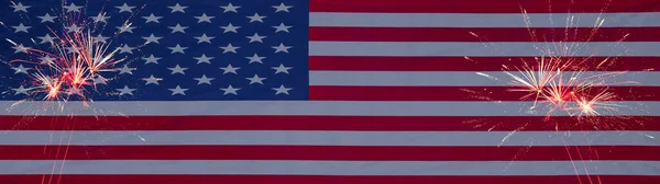 Eua Banner Pano Fundo Modelo Cartão Saudação Bandeira Americana Julho — Fotografia de Stock