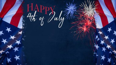 Bağımsızlık Günü 'nün 4 Temmuz' u kutlu olsun Amerika 'nın arka plan şablonu Amerikan bayrağı sallıyor ve havai fişek patlatıyordu.