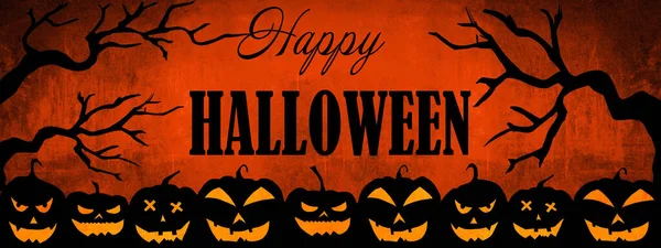 Halloween Achtergrond Banner Breed Panorama Template Silhouet Van Eng Gesneden — Stockfoto