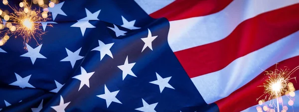 Usa Sfondo Banner Panorama Modello Biglietto Auguri Sventolando Bandiera Americana — Foto Stock