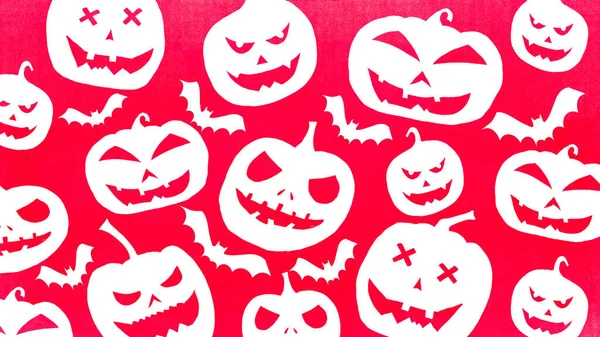 Halloween Símbolo Fondo Plantilla Diseño Silueta Blanca Calabazas Murciélagos Dibujos — Foto de Stock