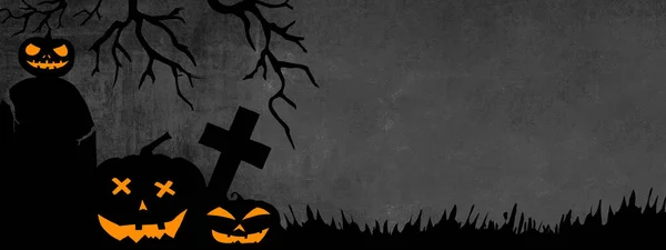 Halloween Achtergrond Banner Breed Panorama Template Silhouet Van Eng Gesneden — Stockfoto