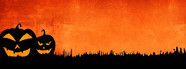 Halloween Background Banner Wide Panoramic Panorama Template Silhouette Scary Carved — стоковое фото