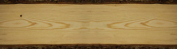 木材结构背景横幅宽全景 Spruce Fir木板模板 树缘树皮和文字空间 — 图库照片