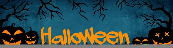 Halloween Background Banner Wide Panoramic Panorama Template Silhouette Scary Carved — Stock Photo, Image