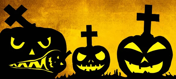 Halloween Background Banner Wide Panoramic Panorama Template Silhouette Scary Carved — стоковое фото