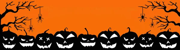 Halloween Banner Φόντο Ευρύ Πανοραμικό Πρότυπο Σιλουέτα Τρομακτικό Σκαλιστά Φωτεινά — Φωτογραφία Αρχείου