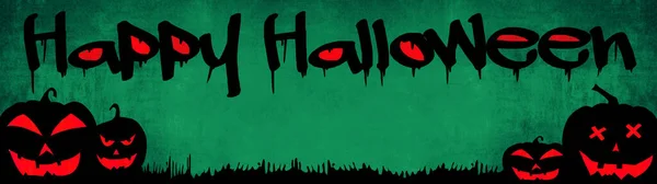 Felice Halloween Sfondo Banner Ampio Panorama Panoramico Modello Silhouette Spaventoso — Foto Stock