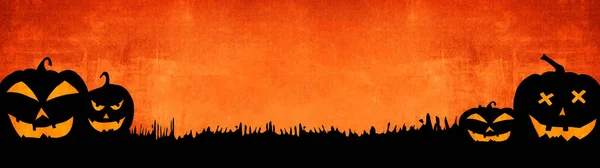 Halloween Background Banner Wide Panoramic Panorama Template Silhouette Scary Carved — стоковое фото