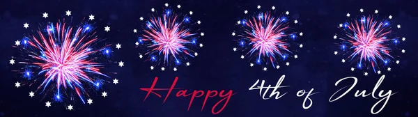 Happy 4Th July Background Panorama Banner Red Blue White Fireworks — Stock Photo, Image