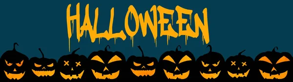 Halloween Banner Φόντο Ευρύ Πανοραμικό Πρότυπο Σιλουέτα Τρομακτικό Σκαλιστά Φωτεινά — Φωτογραφία Αρχείου