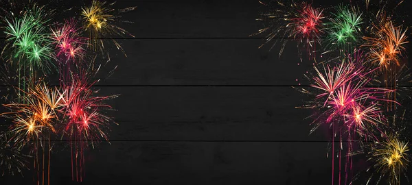 Silvester Firework Background Banner Panorama Colorful Festive Firework Rustic Dark — Stock Photo, Image