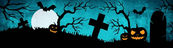 Halloween Achtergrond Banner Breed Panorama Template Silhouet Van Eng Gesneden — Stockfoto