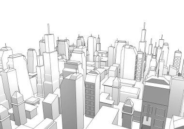büyük şehir çizimi 3d illüstrasyon