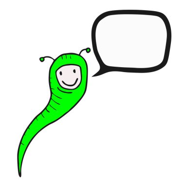 Konuşma baloncuklu komik solucan, vektör çizimi 