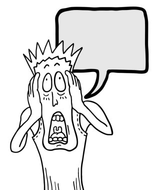 İleti baloncuğu ile el çizimi korkmuş karakterin vektör çizimi