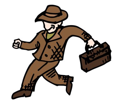 Şapkalı ve çantalı bir adam.