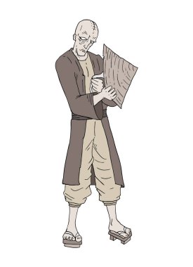 Yaşlı kel doğulu adam vektör çizimi yapıyor 