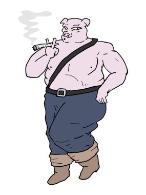 Komik domuz tüttürme vektör illüstrasyonu