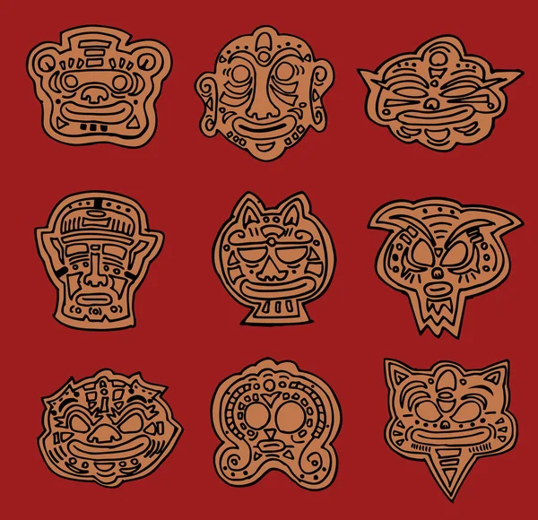 手描きのメキシコの仮面のセットのベクトルイラスト — ストックベクタ