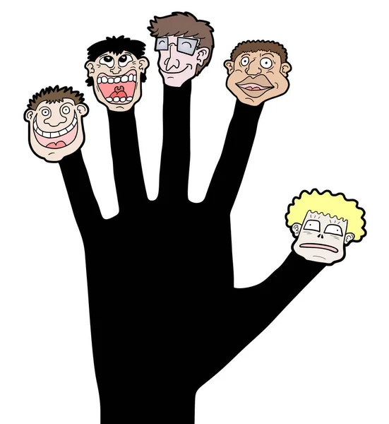 Mano Con Personajes Divertidos Vector Ilustración — Vector de stock