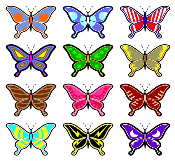 Color Butterfly Collection Vector Illustration — 스톡 벡터