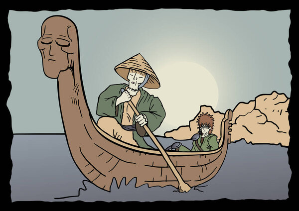 Canoe and japan vector illustration