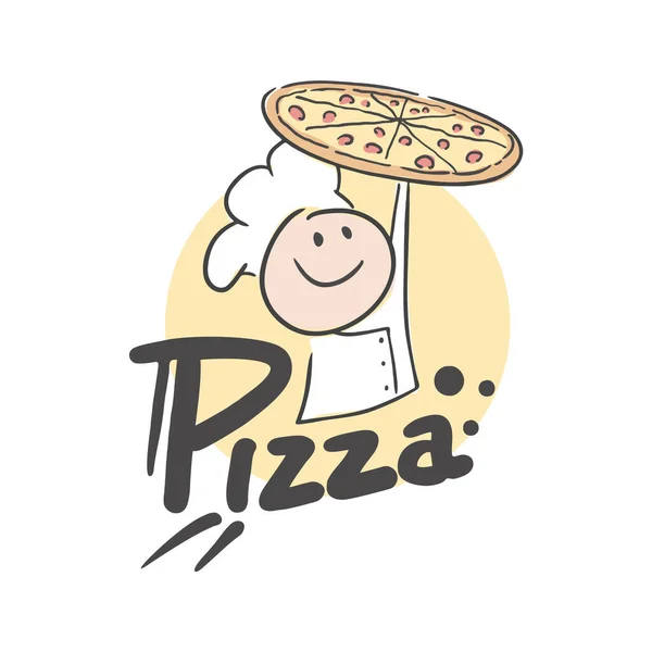 Chef Pizza Draw Vector Illustration — Stock Vector