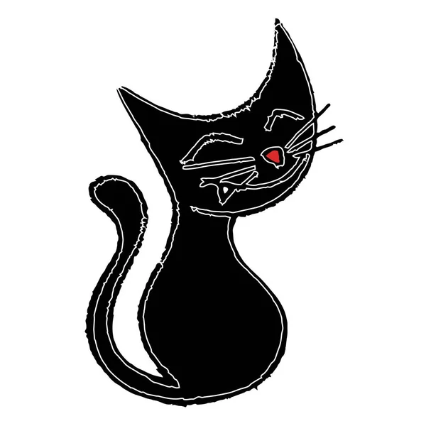 Чорний Кіт Білому Тлі — стоковий вектор