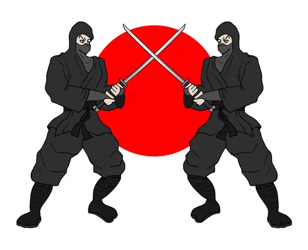 Japonês Ninjas Vetor Ilustração — Vetor de Stock