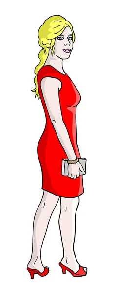 Rotes Kleid Frau Vektor Illustration — Stockvektor