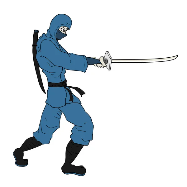 Azul Ninja Dibujar Vector Ilustración — Vector de stock