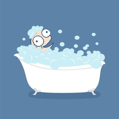 Banyo yapan komik bir adamın resmi.