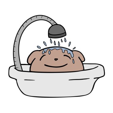 Banyo vektörü illüstrasyonunda mutlu hayvan